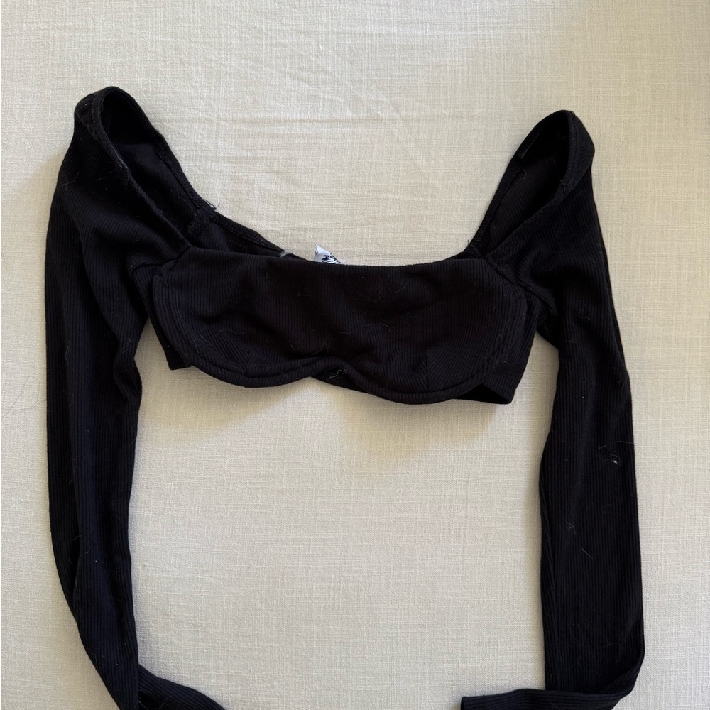 Princess Polly Black Ribbed Crop Top